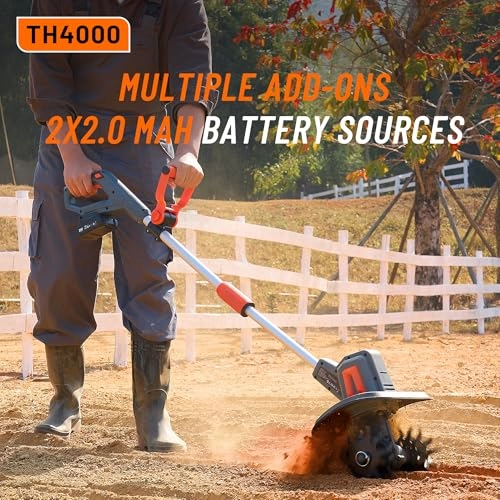         Cordless Tiller for Gardening 360 RPM Rototiller TH4000 Cultivator TaskStar Electric Garden Tiller Battery Powered Total 4000mAh.48 Heavy-Duty Steel Tines for Smooth Ground Breaking.Tending.Composting       