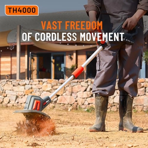         Cordless Tiller for Gardening 360 RPM Rototiller TH4000 Cultivator TaskStar Electric Garden Tiller Battery Powered Total 4000mAh.48 Heavy-Duty Steel Tines for Smooth Ground Breaking.Tending.Composting       