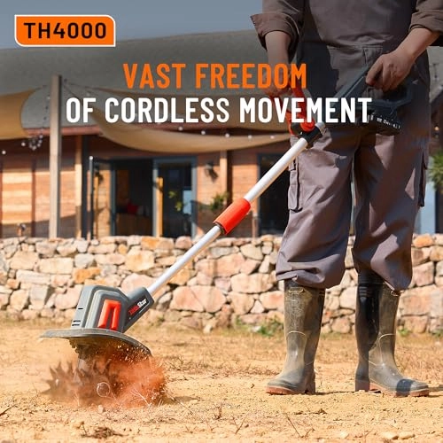         Cordless Tiller for Gardening 360 RPM Rototiller TH4000 Cultivator TaskStar Electric Garden Tiller Battery Powered Total 4000mAh.48 Heavy-Duty Steel Tines for Smooth Ground Breaking.Tending.Composting       