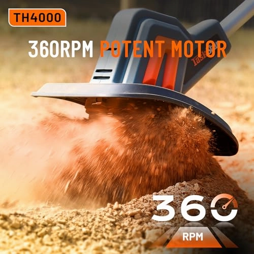         Cordless Tiller for Gardening 360 RPM Rototiller TH4000 Cultivator TaskStar Electric Garden Tiller Battery Powered Total 4000mAh.48 Heavy-Duty Steel Tines for Smooth Ground Breaking.Tending.Composting       