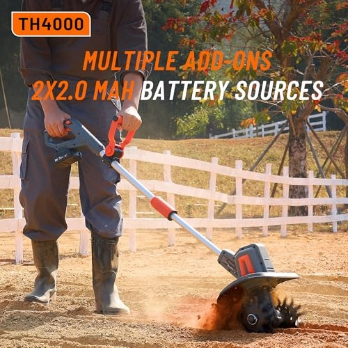         Cordless Tiller for Gardening 360 RPM Rototiller TH4000 Cultivator TaskStar Electric Garden Tiller Battery Powered Total 4000mAh.48 Heavy-Duty Steel Tines for Smooth Ground Breaking.Tending.Composting       