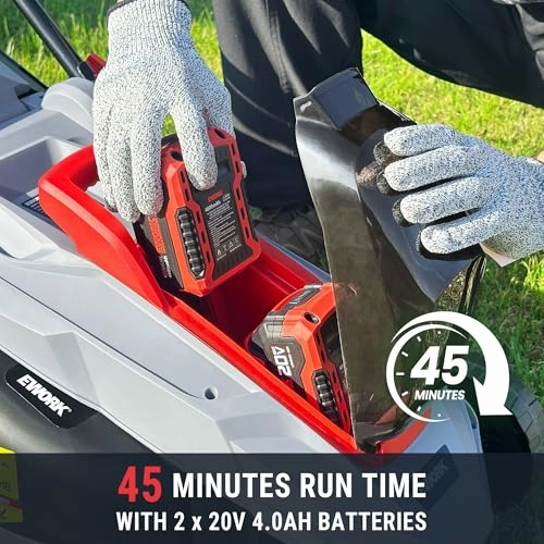         EWORK 40V 13-Inch Electric Lawn Mower Cordless. Brushless Motor. 5 Height Adjustment with 2 x 20V 4.0Ah Batteries and Charger. Battery Powered Walk-Behind Lawn Mowers Suitable for Garden. Small Yards       