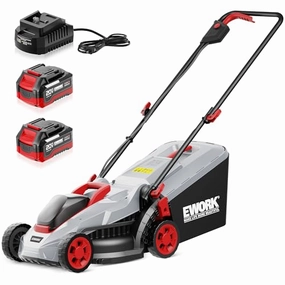         EWORK 40V 13-Inch Electric Lawn Mower Cordless. Brushless Motor. 5 Height Adjustment with 2 x 20V 4.0Ah Batteries and Charger. Battery Powered Walk-Behind Lawn Mowers Suitable for Garden. Small Yards       