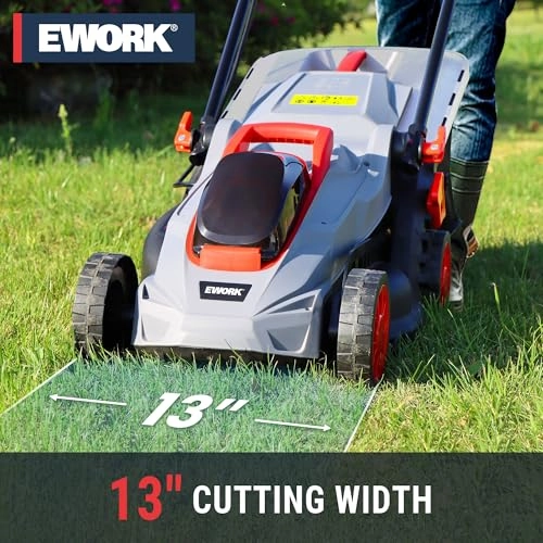         EWORK 40V 13-Inch Electric Lawn Mower Cordless. Brushless Motor. 5 Height Adjustment with 2 x 20V 4.0Ah Batteries and Charger. Battery Powered Walk-Behind Lawn Mowers Suitable for Garden. Small Yards       