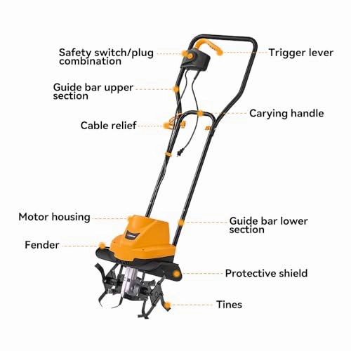         Hoteche 12-Inch Corded Electric Tiller 6.3-Amp Garden Soil Cultivator with 4 Steel Tines       