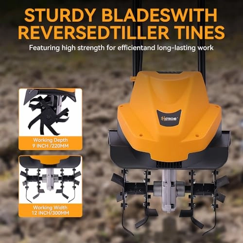         Hoteche 12-Inch Corded Electric Tiller 6.3-Amp Garden Soil Cultivator with 4 Steel Tines       