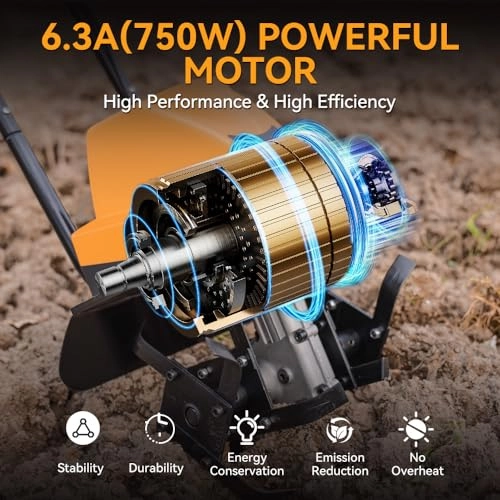         Hoteche 12-Inch Corded Electric Tiller 6.3-Amp Garden Soil Cultivator with 4 Steel Tines       