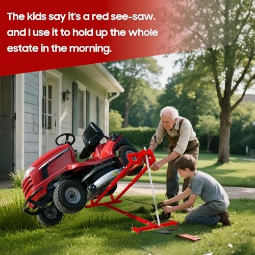         Lawn Mower Lift.Lawn Mower Jack Lift for Riding Mowers.Easy to Install. Safe and Stable.Ridding Mower Lift with telescoping Feature Holds up to 1200 lbs. Rust-Resistant Finish. (Classic Red)       