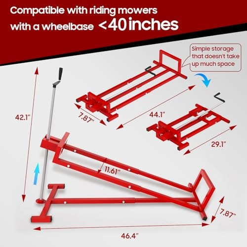         Lawn Mower Lift.Lawn Mower Jack Lift for Riding Mowers.Easy to Install. Safe and Stable.Ridding Mower Lift with telescoping Feature Holds up to 1200 lbs. Rust-Resistant Finish. (Classic Red)       