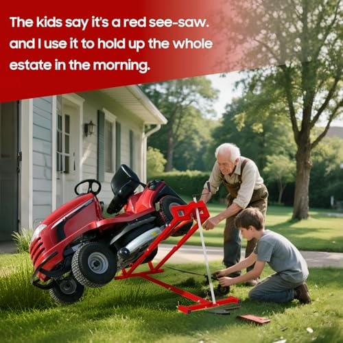         Lawn Mower Lift.Lawn Mower Jack Lift for Riding Mowers.Easy to Install. Safe and Stable.Ridding Mower Lift with telescoping Feature Holds up to 1200 lbs. Rust-Resistant Finish. (Classic Red)       