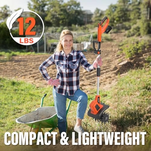         MAXLANDER 20V Cordless Tiller Cultivator. 9-Inch Electric Garden Tiller with 48 Steel Tines. 360RPM Battery Powered Rototiller for Gardening. 4.0Ah Battery and Charger Included       