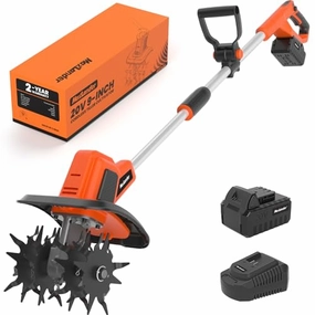         MAXLANDER 20V Cordless Tiller Cultivator. 9-Inch Electric Garden Tiller with 48 Steel Tines. 360RPM Battery Powered Rototiller for Gardening. 4.0Ah Battery and Charger Included       
