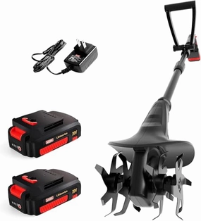         MZK 20V Cordless Tiller Cultivator with 24 Steel Tines.7.8-inch Wide Battery Powered Garden Cultivator. Mini Tiller for Gardening(2 * 2AH Battery and Charger Included)       