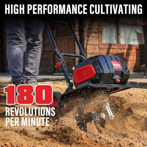         MZK 40V 12-inch Cordless Garden Tiller. Battery Powered Garden Cultivator. 2 * 4.0Ah Battery and Fast Charger Included       