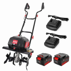         MZK 40V 12-inch Cordless Garden Tiller. Battery Powered Garden Cultivator. 2 * 4.0Ah Battery and Fast Charger Included       