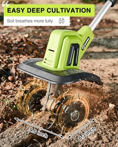         Saker 22V Cordless Electric Garden Tiller Cultivator. Lightweight Rototiller for Gardening. 9-Inch Tilling Width. 6.3-Inch Depth for Soil Preparation. Weeding. and Gardening 2 Batteries SK-TC18B       