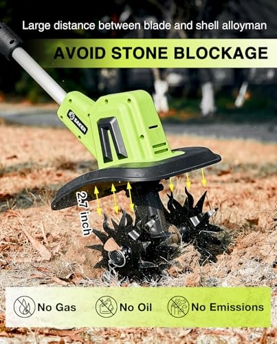         Saker 22V Cordless Electric Garden Tiller Cultivator. Lightweight Rototiller for Gardening. 9-Inch Tilling Width. 6.3-Inch Depth for Soil Preparation. Weeding. and Gardening 2 Batteries SK-TC18B       