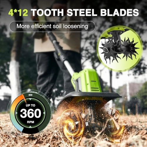         Saker 22V Cordless Electric Garden Tiller Cultivator. Lightweight Rototiller for Gardening. 9-Inch Tilling Width. 6.3-Inch Depth for Soil Preparation. Weeding. and Gardening 2 Batteries SK-TC18B       