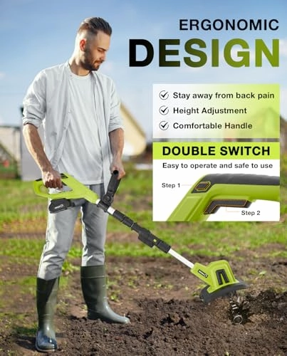         Saker 22V Cordless Electric Garden Tiller Cultivator. Lightweight Rototiller for Gardening. 9-Inch Tilling Width. 6.3-Inch Depth for Soil Preparation. Weeding. and Gardening 2 Batteries SK-TC18B       