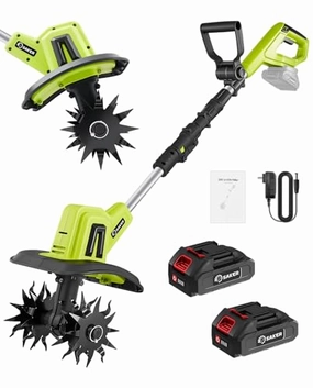         Saker 22V Cordless Electric Garden Tiller Cultivator. Lightweight Rototiller for Gardening. 9-Inch Tilling Width. 6.3-Inch Depth for Soil Preparation. Weeding. and Gardening 2 Batteries SK-TC18B       