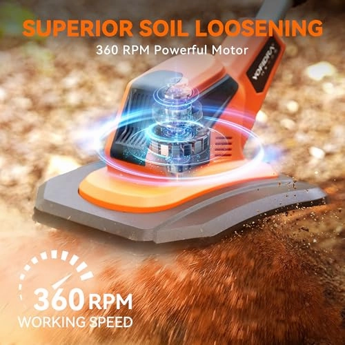         Tiller for Gardening. 21V Cordless Tiller Cultivator. 360RPM Electric Tiller. 2 X 2.0 AH Battery Powered Tiller. Tilling 9in Width and 6.3in Depth Garden Rototiller for Lawn/Gardening/Soil Cultivation       