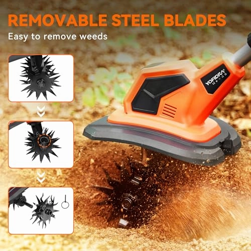         Tiller for Gardening. 21V Cordless Tiller Cultivator. 360RPM Electric Tiller. 2 X 2.0 AH Battery Powered Tiller. Tilling 9in Width and 6.3in Depth Garden Rototiller for Lawn/Gardening/Soil Cultivation       