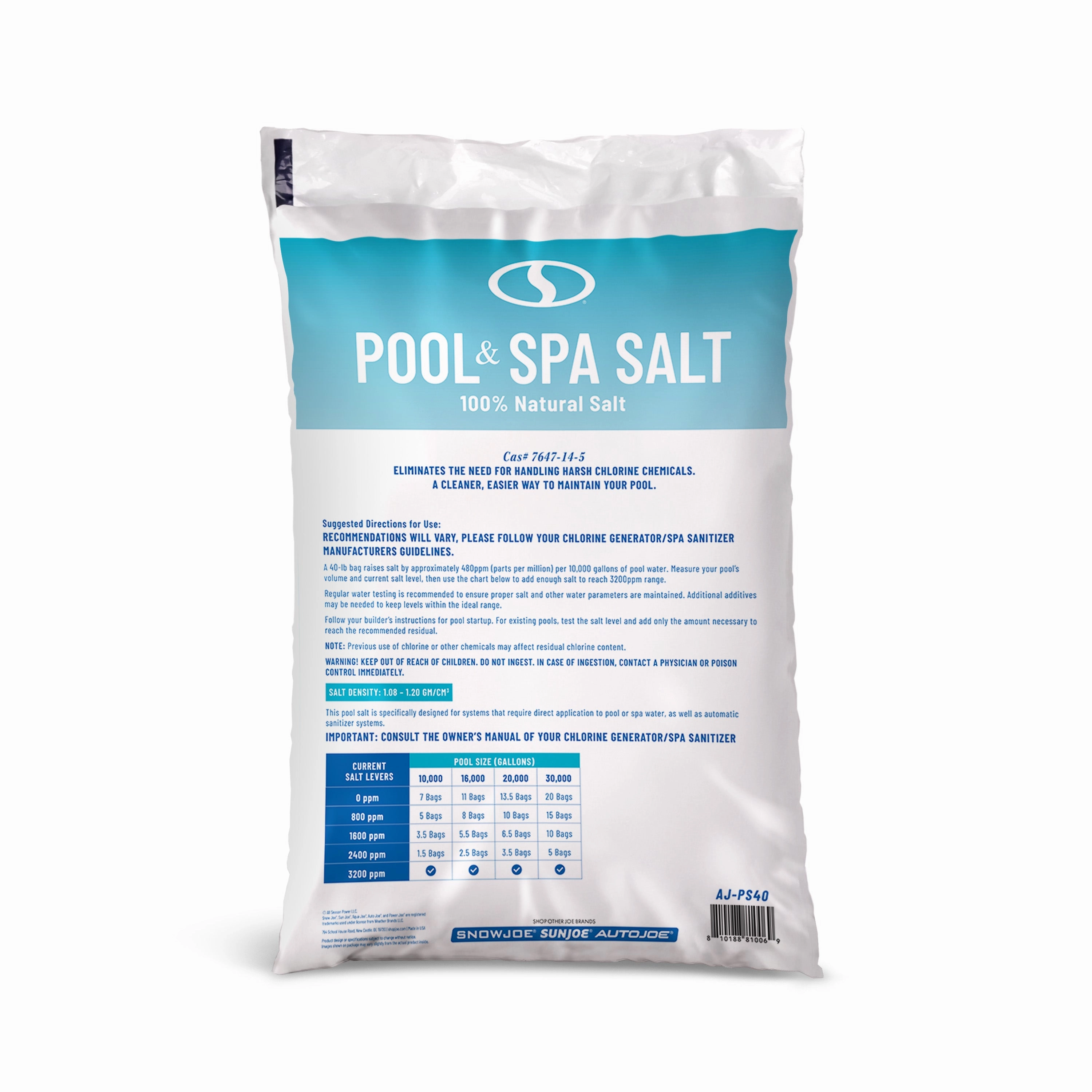 Aqua Joe AJ-PS40 Pool   Spa Salt | For Chlorine Generators | Fast Dissolving | 40-Lb. Bag