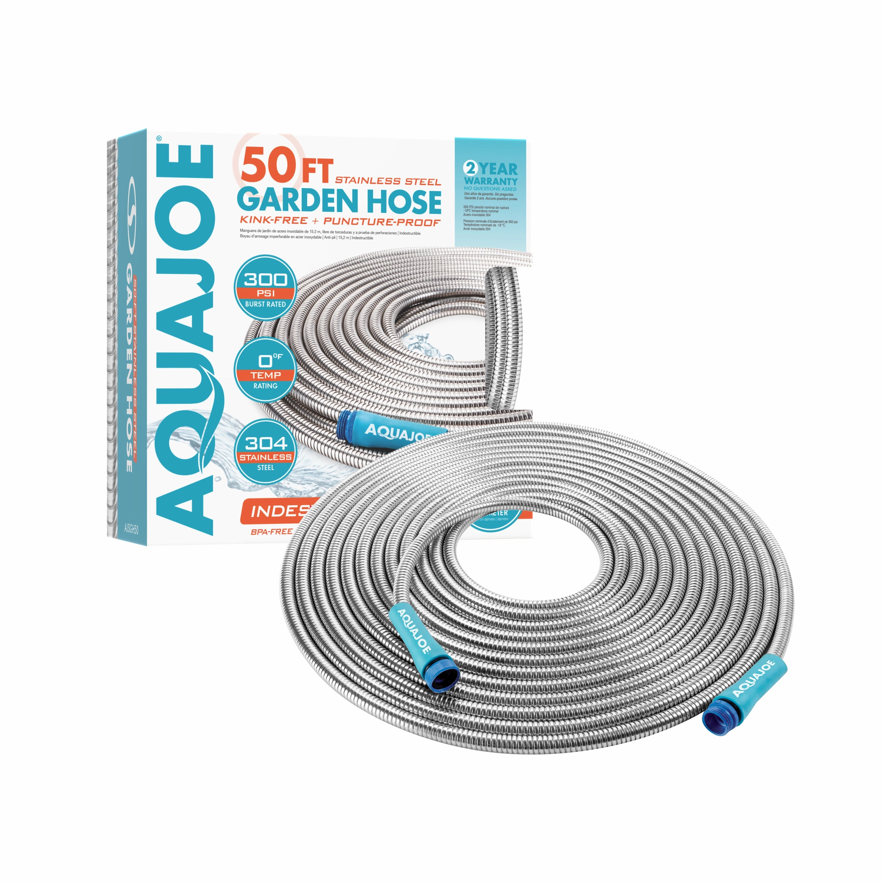 Aqua Joe Indestructible Watering Bundle | Includes Heavy Duty Stainless Steel Hose. Indestructible Multi-Function Nozzle. and Indestructible Tripod Sprinkler