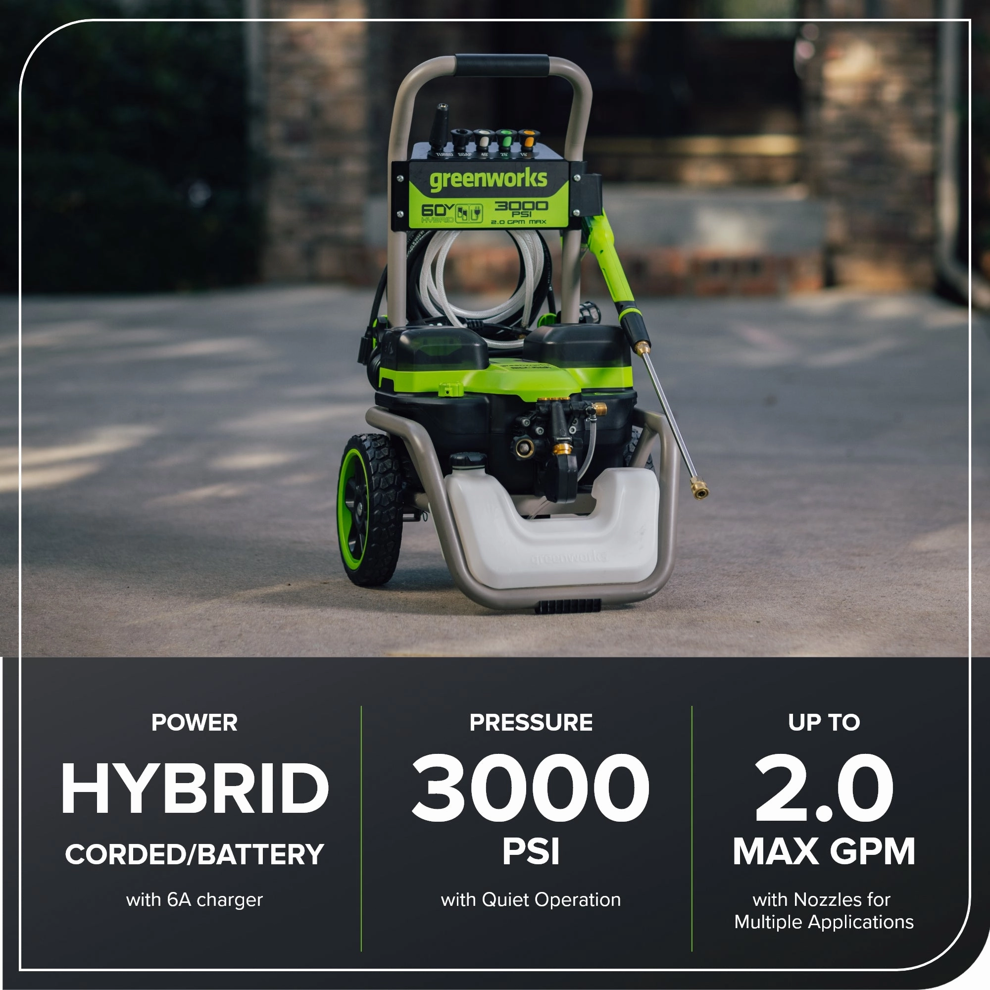 Corded/60V 3000-PSI 2.0 GPM Electric Pressure Washer w/ (2) 5.0Ah Batteries & Dual-Port Charger