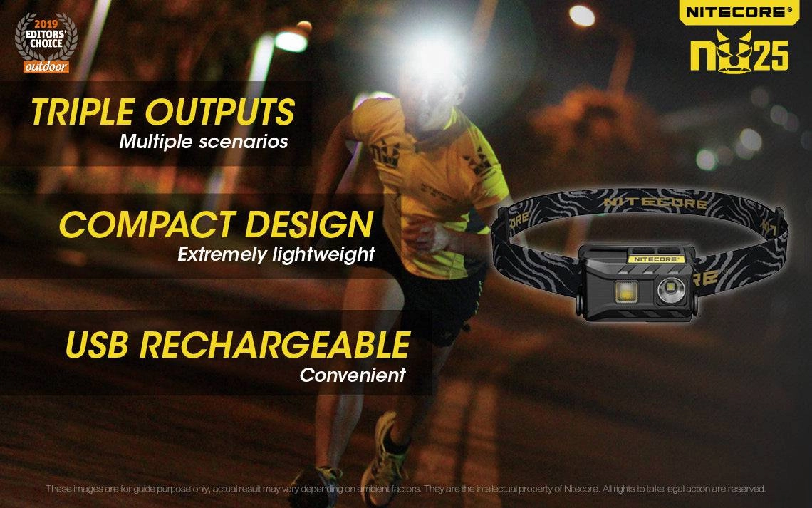 Nitecore NU25 400 Lumen USB Rechargeable Headlamp. With Red & High CRI Light