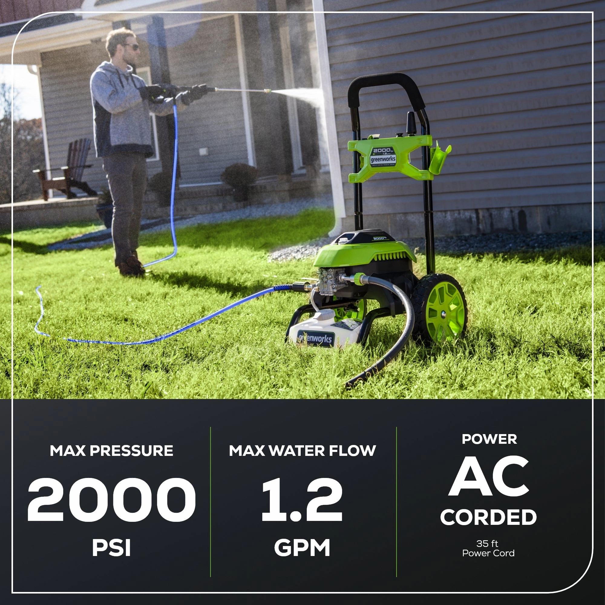 RENEWED 2000 PSI 14Amp 1.2 GPM Cold Water Electric Pressure Washer w/ 12 Surface Cleaner and Premium Foam Cannon
