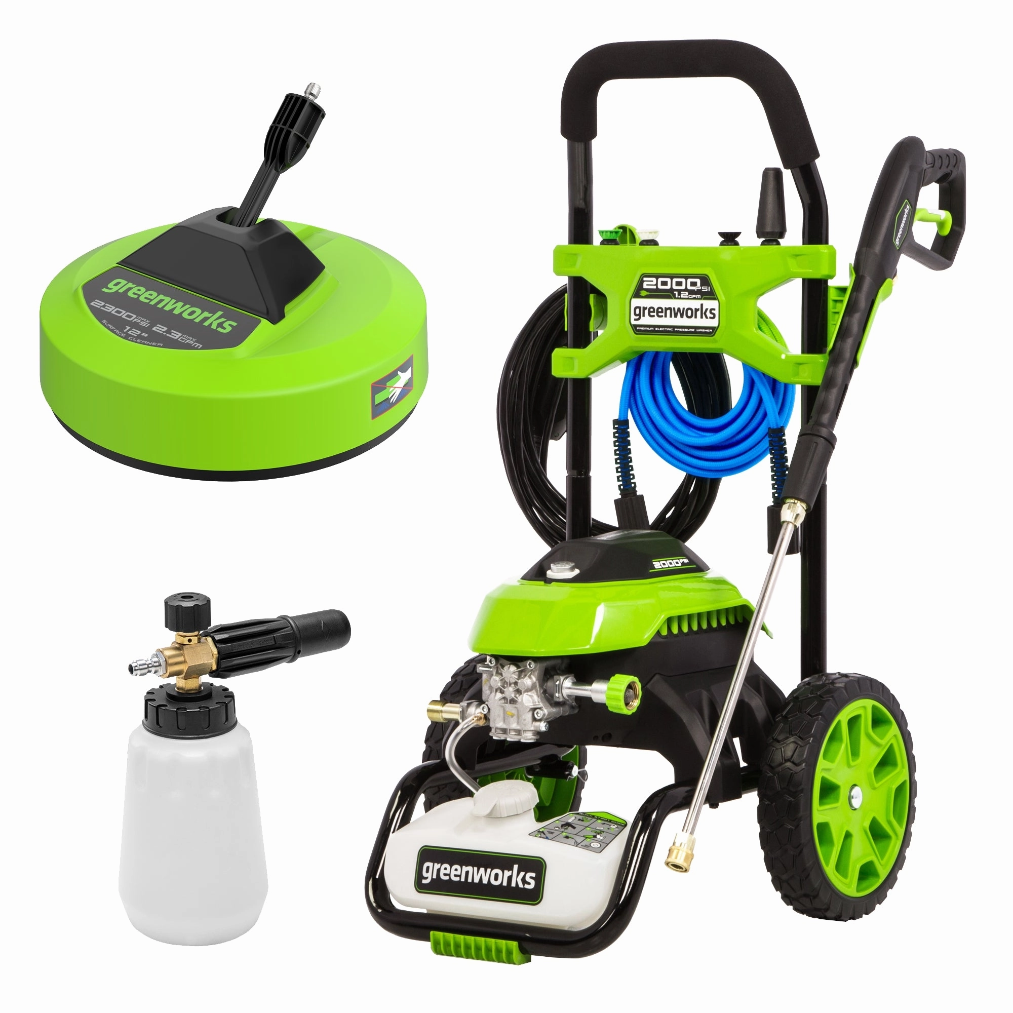 RENEWED 2000 PSI 14Amp 1.2 GPM Cold Water Electric Pressure Washer w/ 12 Surface Cleaner and Premium Foam Cannon