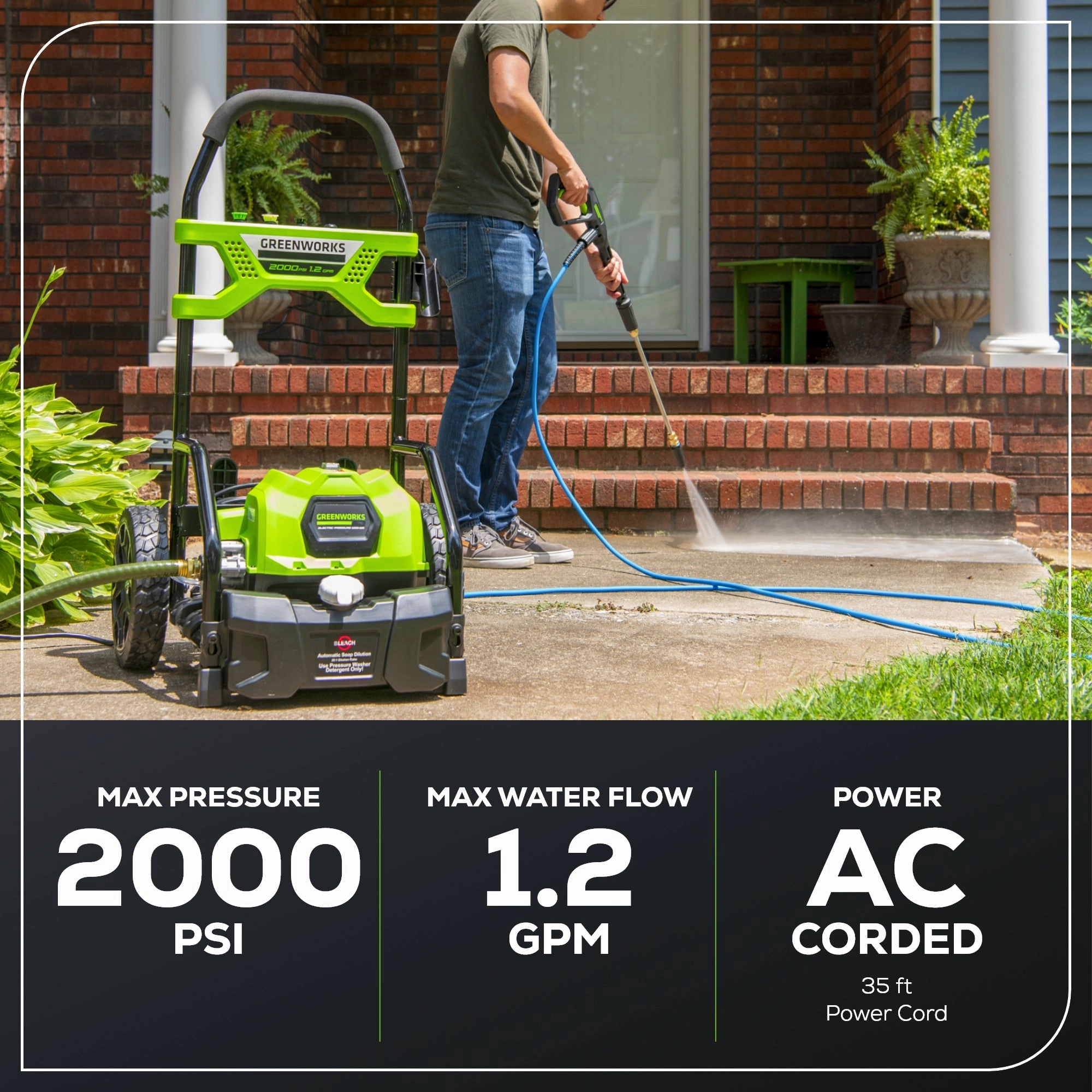 RENEWED 2000 PSI 1.2 GPM Cold Water Electric Pressure Washer w/ 12 Surface Cleaner and Premium Foam Cannon