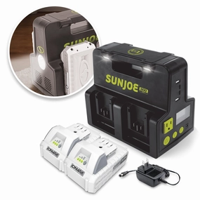 Sun Joe 24V-300WI-2AMP-KIT 24-Volt Cordless Powered Inverter Generator Power Station | W/ 2 x 2.0-Ah Batteries