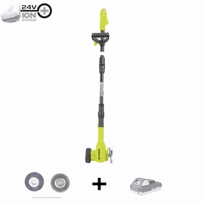 Sun Joe 24V-CTC-LTE 24-Volt* IONMAX Cordless Weed Sweeper | Nylon Brush. Steel Wire Brush. & Adjustable Pole | Sweeper Head W/ Wheel | W/ 2.0-Ah Battery   Charger