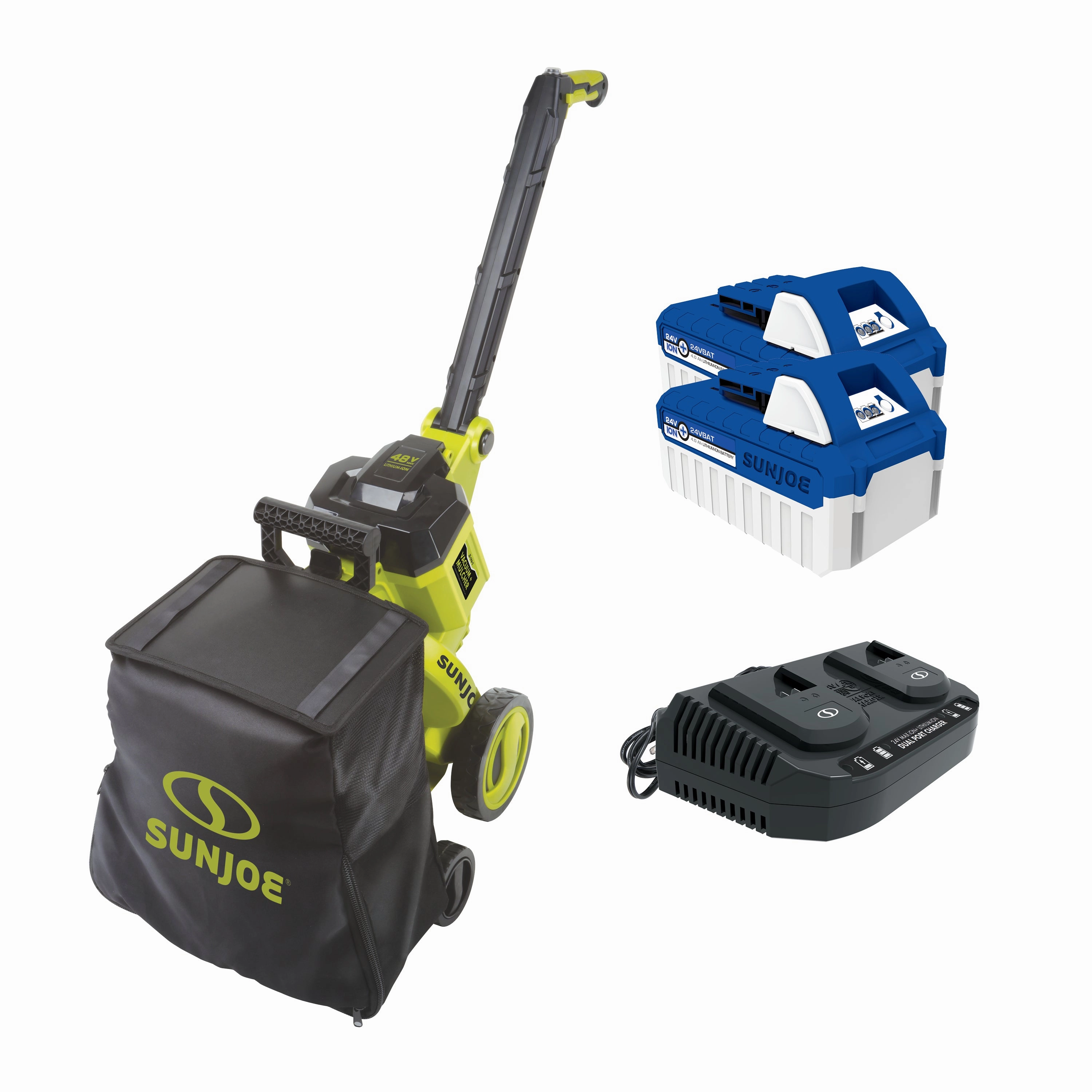 Sun Joe 24V-X2-OGV 48-Volt* IONMAX Cordless Outdoor Garden Vacuum   Mulcher Kit | 850 CFM | 15:1 Mulch Ratio | 2 x 4.0-Ah Batteries   Charger