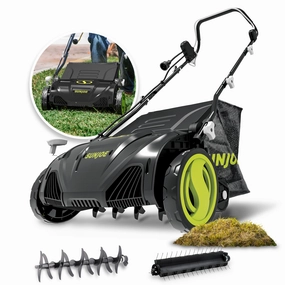 Sun Joe AJ805E Electric Lawn Dethatcher   Scarifier W/ Collection Bag | 15-inch | 13-Amp