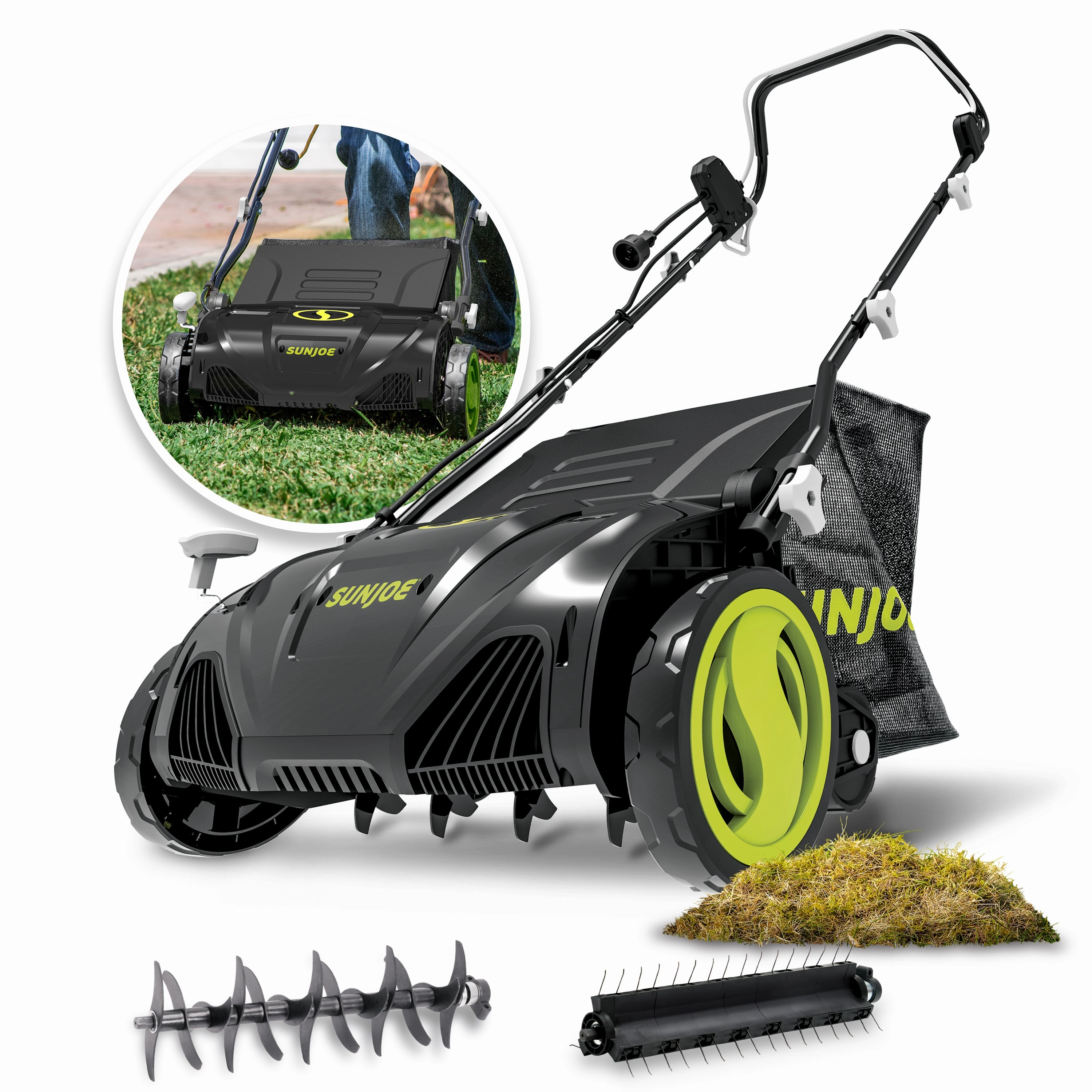 Sun Joe AJ805E Electric Lawn Dethatcher   Scarifier W/ Collection Bag | 15-inch | 13-Amp