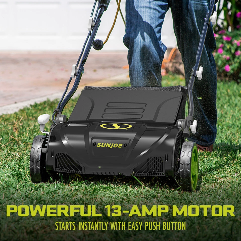 Sun Joe AJ805E Electric Lawn Dethatcher   Scarifier W/ Collection Bag | 15-inch | 13-Amp