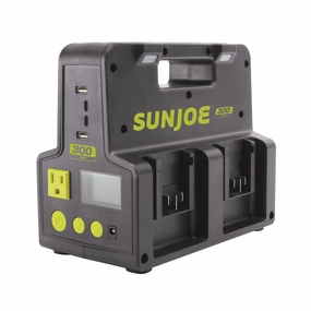 Sun Joe CERTIFIED AUTHENTIC 24V-300WI 24-Volt IONMAX Cordless Hot-Swap Powered Inverter Generator Power Station | W/ AC Adapter. AC Receptacle. 2x USB Type A. 2x USB Type C. LED Spotlight. Wireless Phone Charger | 320-Watt