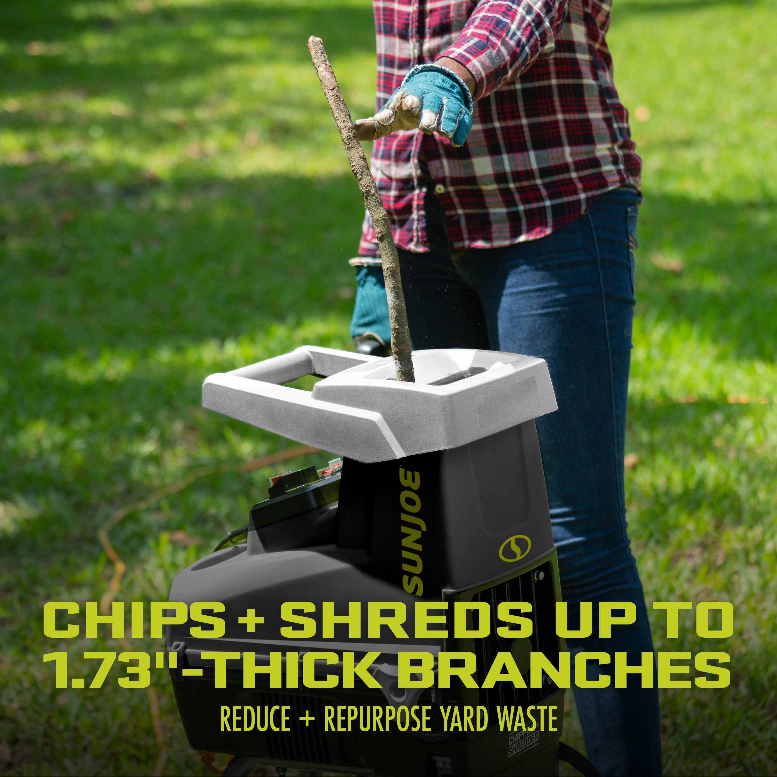 Sun Joe CJ603E Silent Electric Wood Chipper   Shredder W/ Collection Bag | 1.7-inch Cutting Diameter | 15-Amp