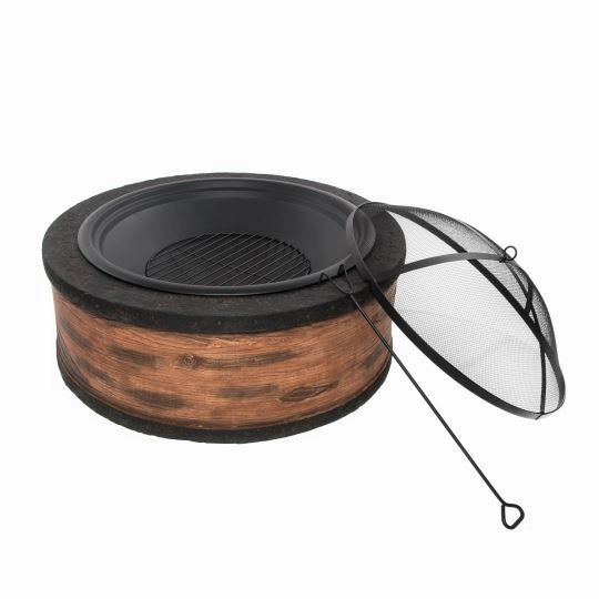 Sun Joe SJFP35-RW-STN 35-Inch Cast Stone Base. Wood Burning Fire Pit w/Dome Screen and Poker. Rustic Wood