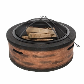 Sun Joe SJFP35-RW-STN 35-Inch Cast Stone Base. Wood Burning Fire Pit w/Dome Screen and Poker. Rustic Wood