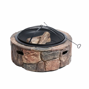 Sun Joe SJFP35-STN-LSN 35-in. Cast Stone Base. Wood Burning Fire Pit w/Dome Screen and Poker. Large Stone