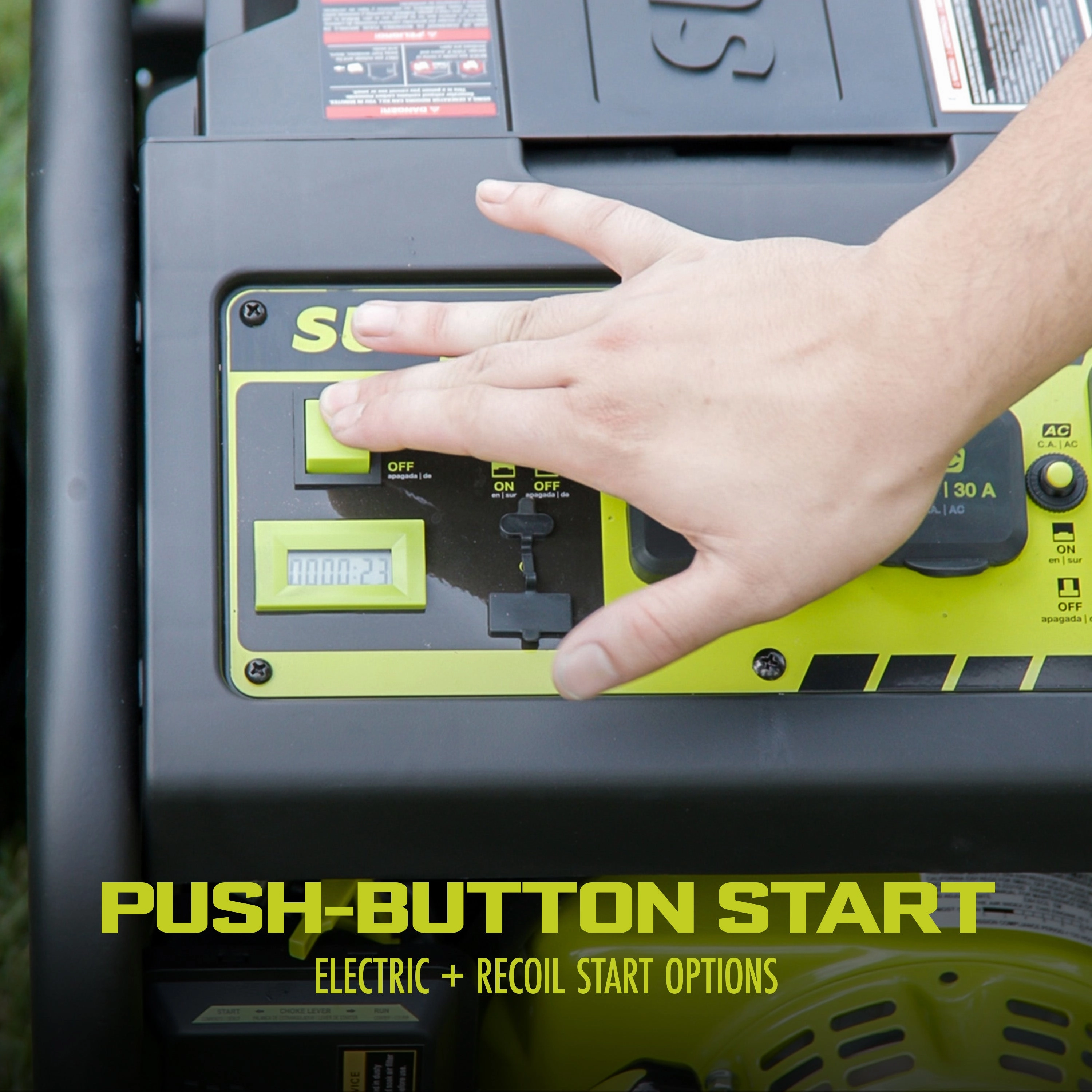 Sun Joe SJG4100LP Portable Propane Generator | Push-Button Electric   Recoil Start | Power Cooling System | 4100 Starting Watt | 3300 Running Watt | W/ 24V 2.0-Ah Battery and Charger
