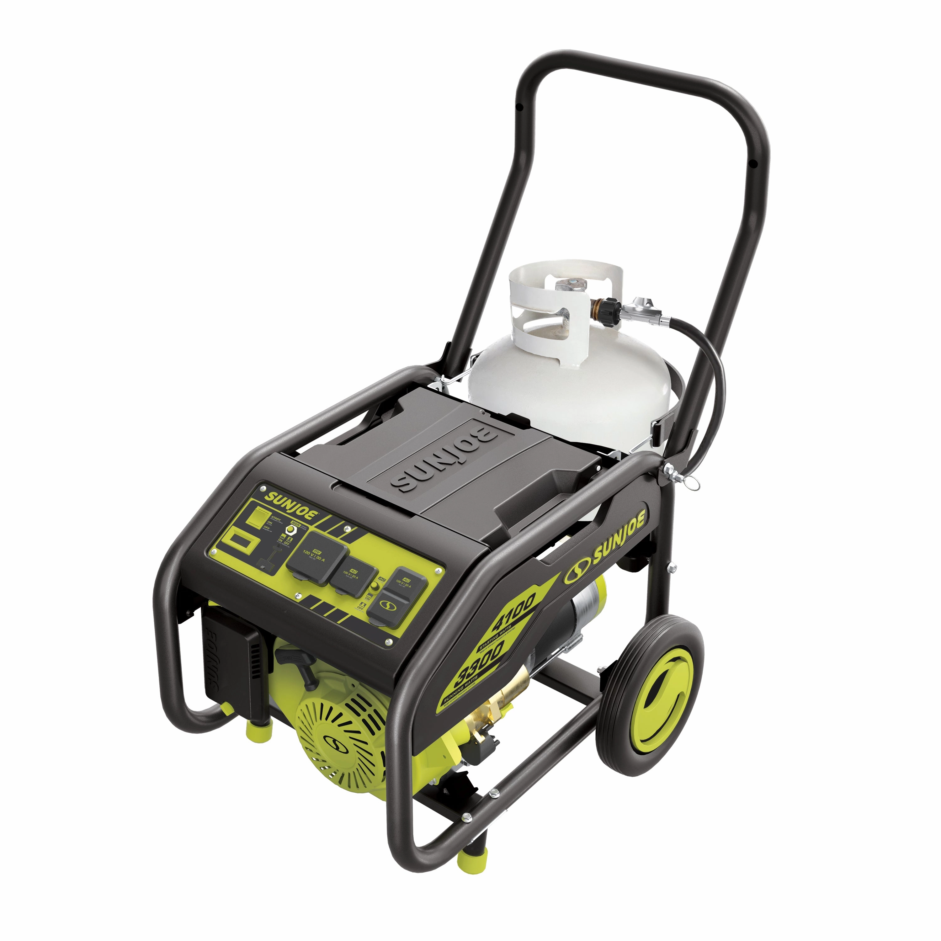 Sun Joe SJG4100LP Portable Propane Generator | Push-Button Electric   Recoil Start | Power Cooling System | 4100 Starting Watt | 3300 Running Watt | W/ 24V 2.0-Ah Battery and Charger