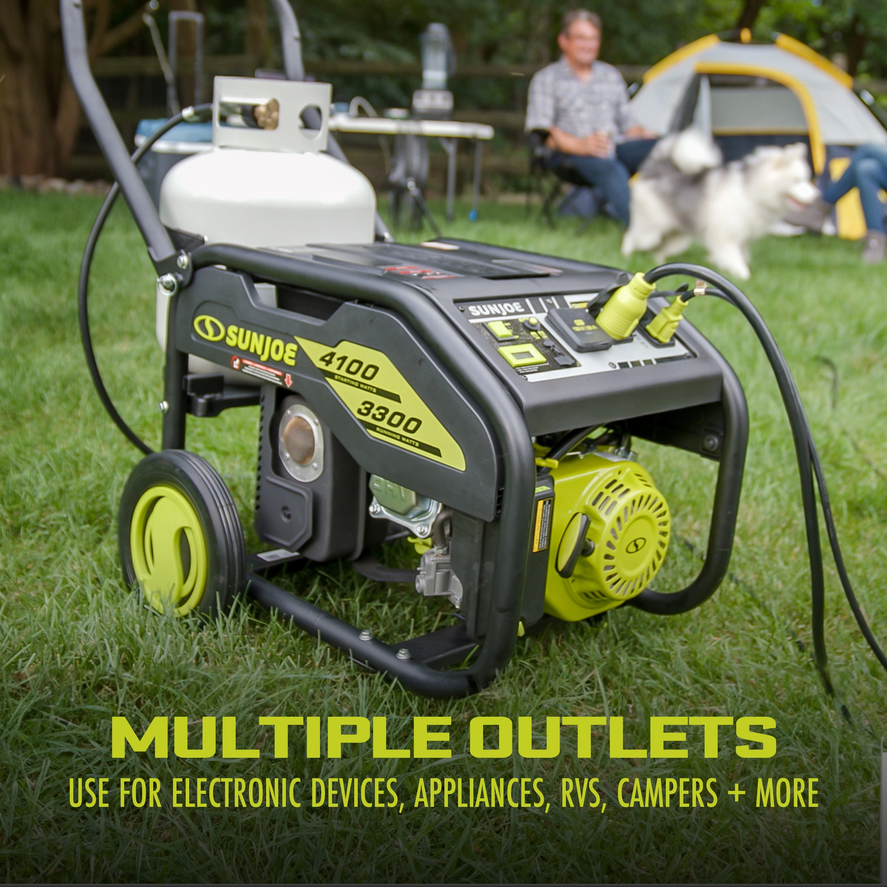 Sun Joe SJG4100LP Portable Propane Generator | Push-Button Electric   Recoil Start | Power Cooling System | 4100 Starting Watt | 3300 Running Watt | W/ 24V 2.0-Ah Battery and Charger