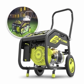 Sun Joe SJG4100LP Portable Propane Generator | Push-Button Electric   Recoil Start | Power Cooling System | 4100 Starting Watt | 3300 Running Watt | W/ 24V 2.0-Ah Battery and Charger