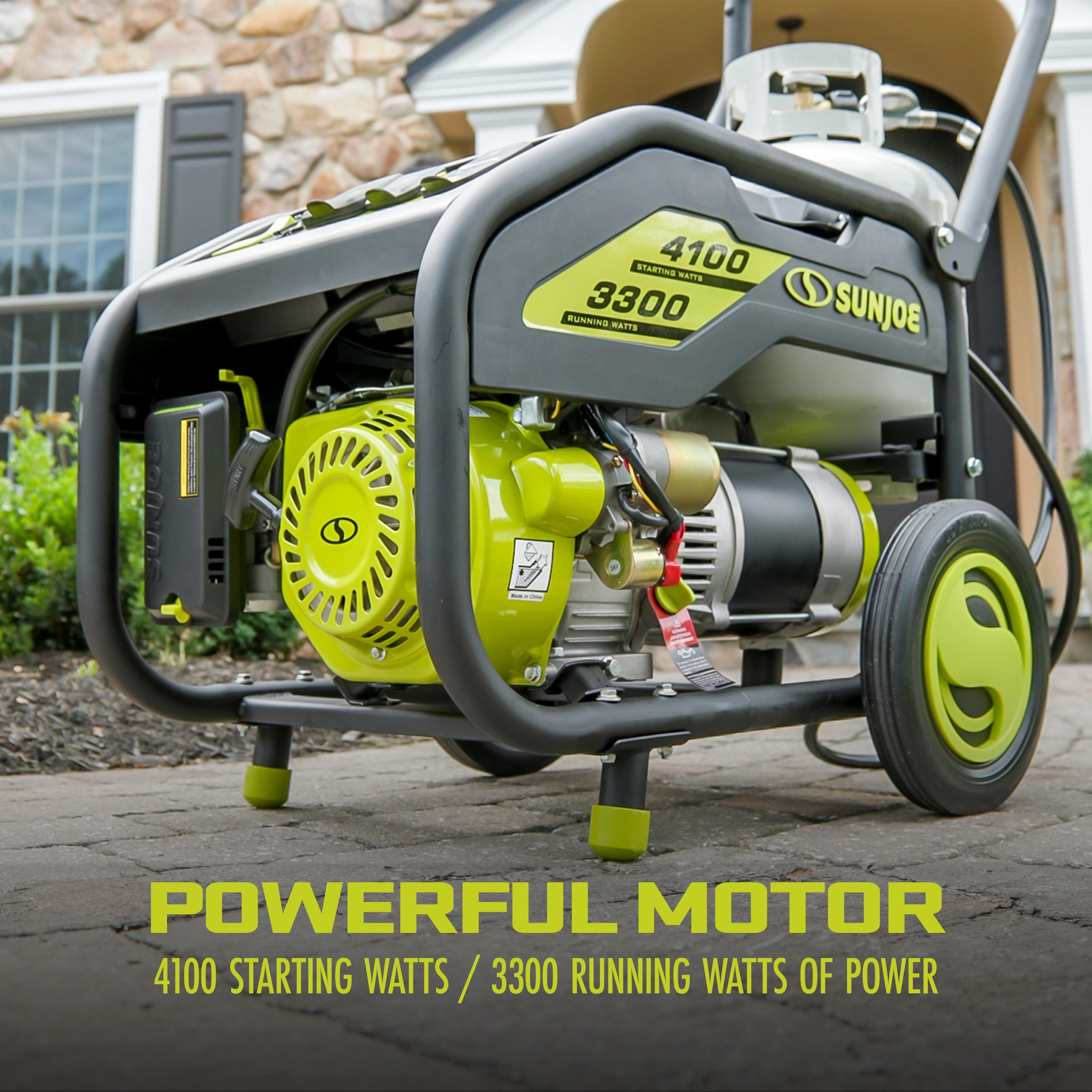 Sun Joe SJG4100LP Portable Propane Generator | Push-Button Electric   Recoil Start | Power Cooling System | 4100 Starting Watt | 3300 Running Watt | W/ 24V 2.0-Ah Battery and Charger