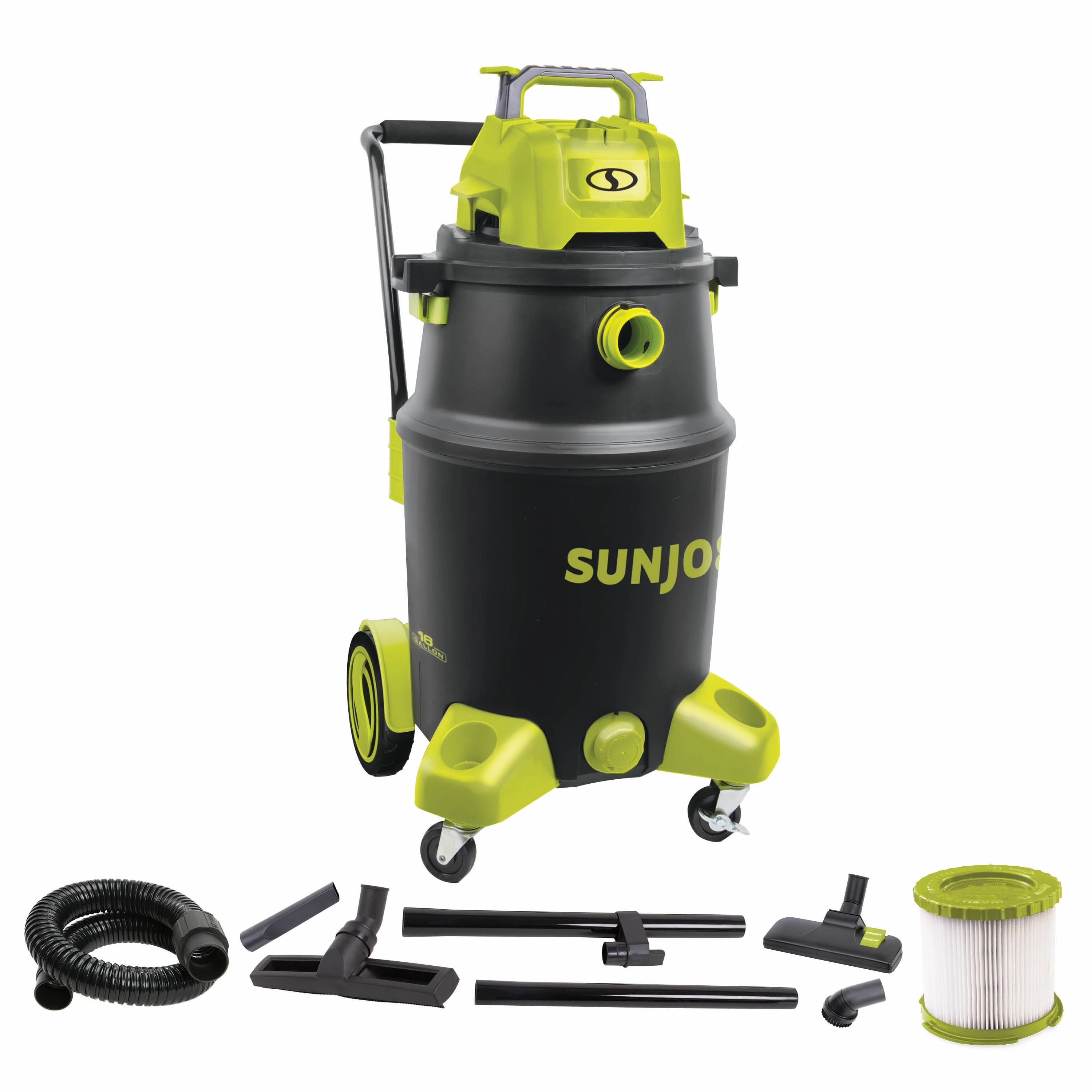 Sun Joe SWD16000 HEPA Filtration Wet/Dry Shop Vacuum w/ Cleaning Attachments | 16-Gal | 1200-Watt | 6.5 Peak HP | For Home. Workshops. Pet hair & Auto Use